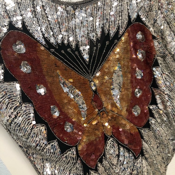 Ladies silk sequin butterfly top - Picture 2 of 8